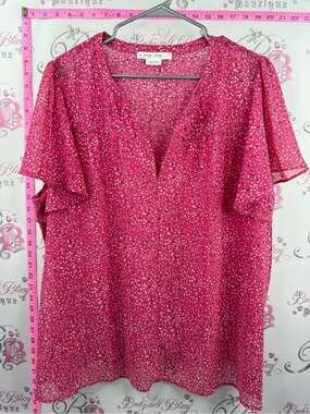 In every story tshirt Bright Pink Flutter-Sleeve V-Neck Blouse